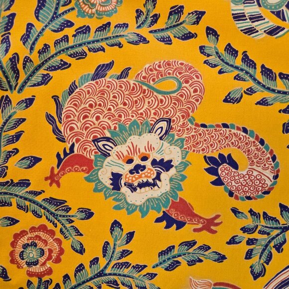 Java Jungle Yellow Asian Dragon Themed Fabric Soil & Stain Repellent Finish - Picture 6 of 12